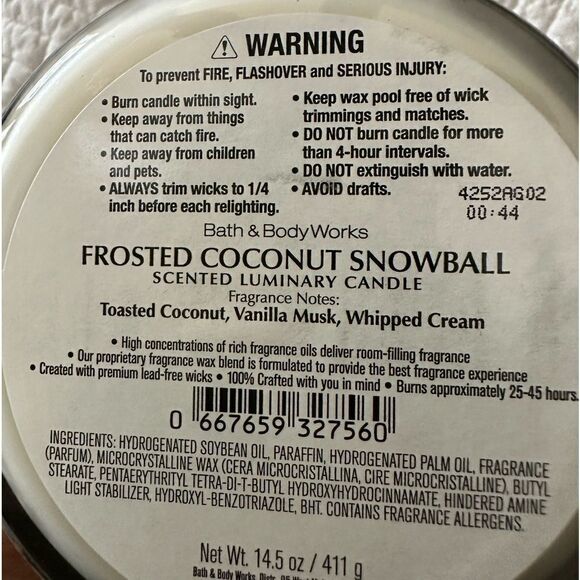 Candle Bath & Body Works 3 Wick Scented Frosted Coconut Snowball - Picture 6 of 6